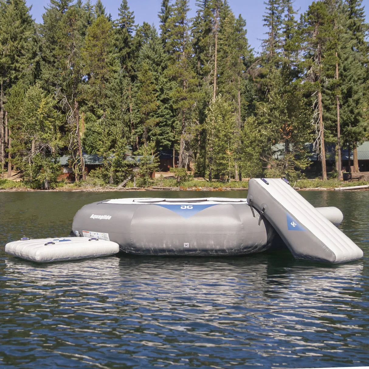 Aquaglide Ricochet 16' Bouncer Aquapark with Slide, Log, and C-Deck