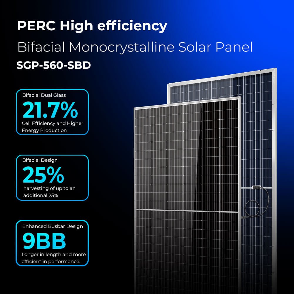 560W Bifacial PERC Solar Panel | SGP-560-SBD (31 PANELS) UL61730
