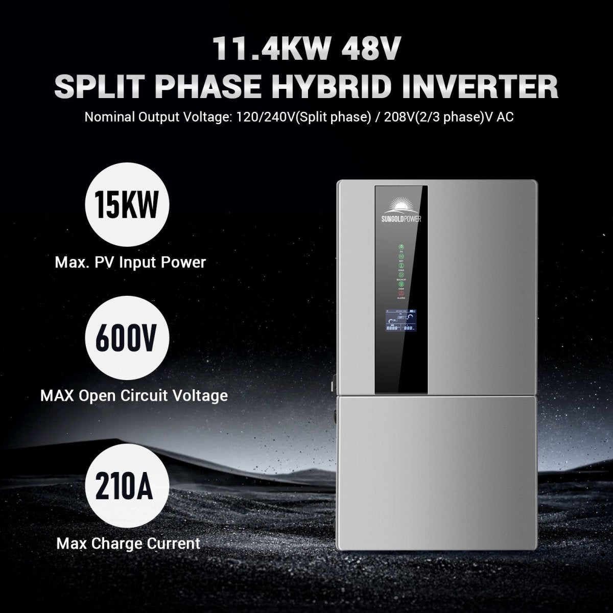 Hybrid Solar Kit 11.4KW 48V Split Phase 30.72KWH Lithium Battery 28 X 450 Watt Solar Panel (Optional) SGH-11N3E