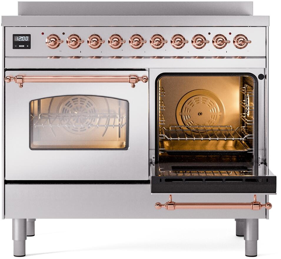 ILVE Nostalgie II 40-Inch Freestanding Electric Induction Range in Stainless Steel with Copper Trim (UPDI406NMPSSP)