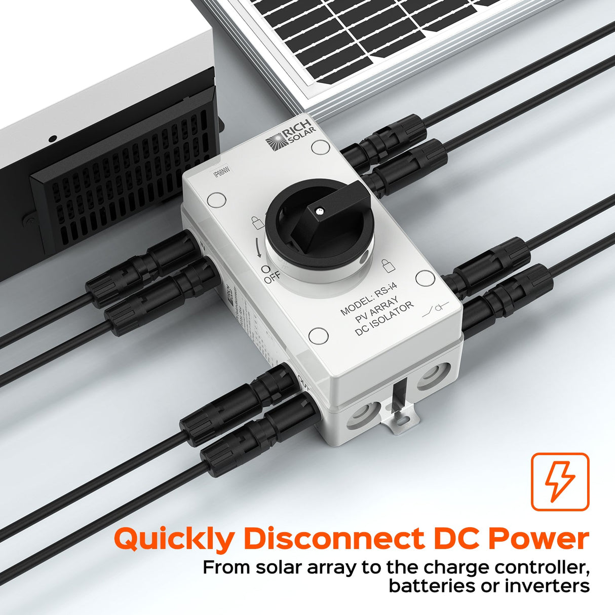 Solar PV DC Quick Disconnect Switch | Solar Array DC Quick Disconnect Switch | 1500 Volt 55 Amp | 4 Pole 2 Strings | Easy to Install