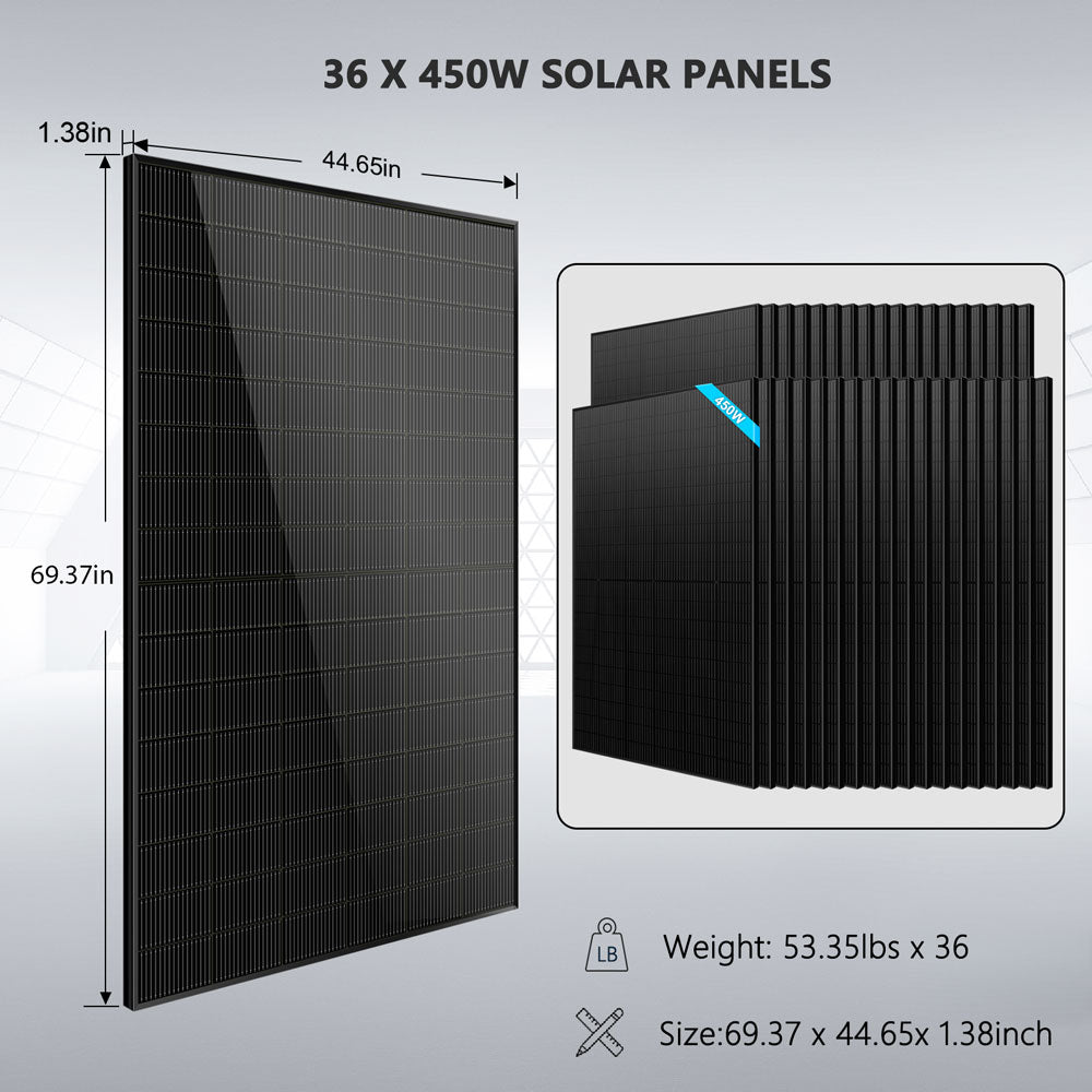Hybrid Solar Kit 11.4KW 48V Split Phase 51.2 KWH Lithium Battery 36 X 450 Watt Solar Panel (Optional) SGH-11N5E