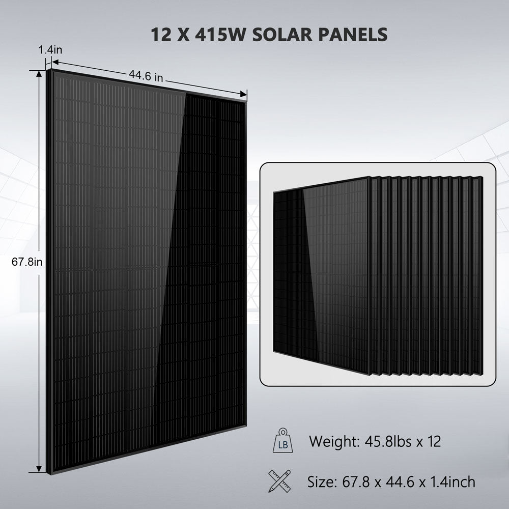 OFF GRID SOLAR KIT 12 X 415 WATTS SOLAR PANELS 20.48KWH LITHIUM BATTERY 8000W SOLAR INVERTER 48VDC 120V/240V SGM-8K20