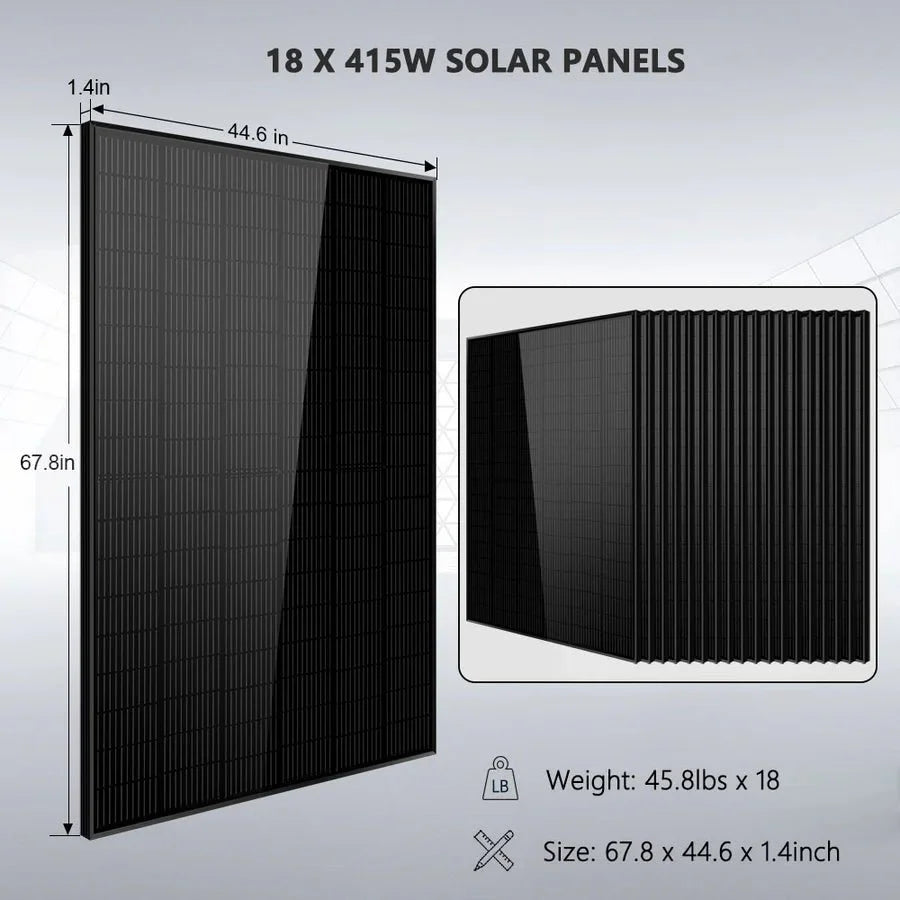 Off-Grid Solar Kits 12kW/15kW/18kW Options 120V/240V with 48v LiFePO4 Lithium Batteries & 415w Solar Panels SGR-18K20E