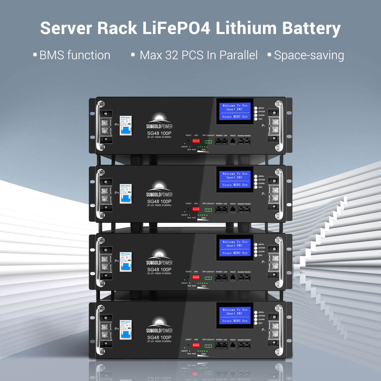 2 X 48V 100AH Server Rack LiFePO4 Lithium Battery SG48100P UL1973 UL9540A