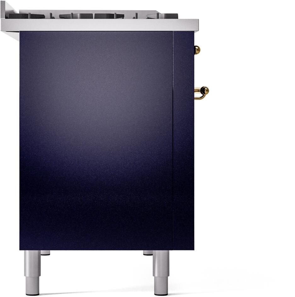 ILVE Nostalgie II 48-Inch Dual Fuel Freestanding Range in Midnight Blue with Brass Trim (UP48FNMPMBGLP)