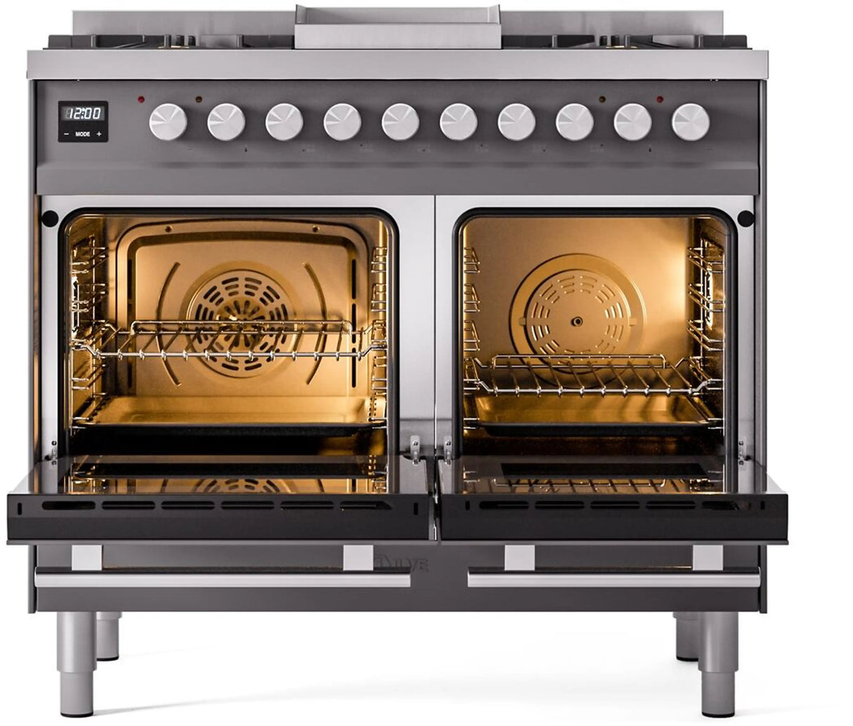 ILVE Professional Plus II 40-Inch Freestanding Natural Gas Dual Fuel Range with 6 Sealed Burner in Matte Graphite (UPD40FWMPMG)