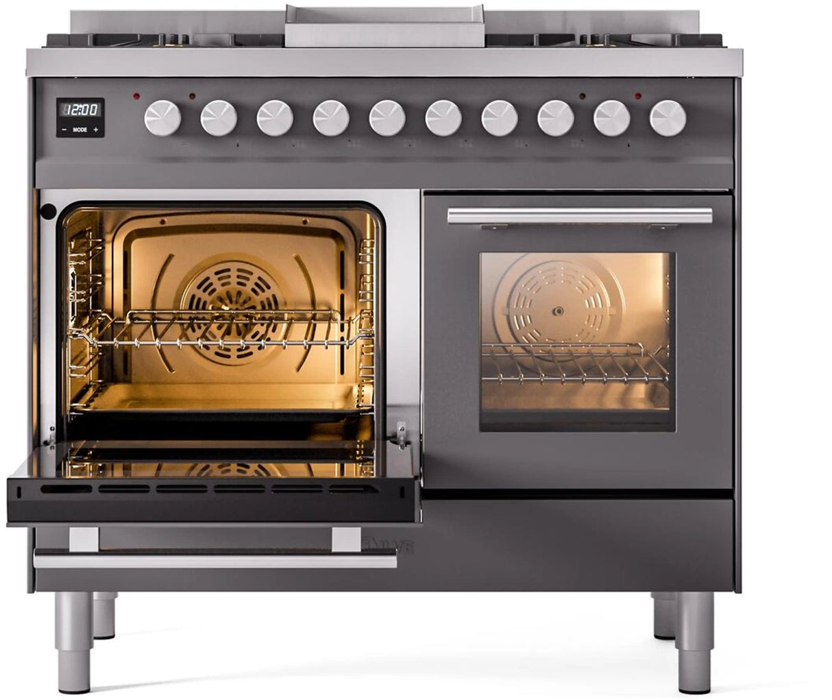 ILVE Professional Plus II 40-Inch Freestanding Natural Gas Dual Fuel Range with 6 Sealed Burner in Matte Graphite (UPD40FWMPMG)