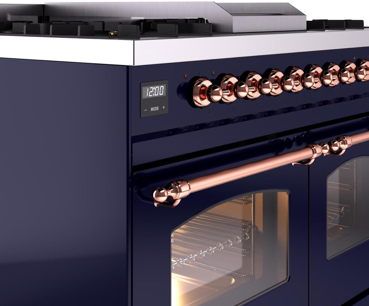 ILVE Nostalgie II 40-Inch Dual Fuel Freestanding Range in Midnight Blue with Copper Trim (UPD40FNMPMBPLP)