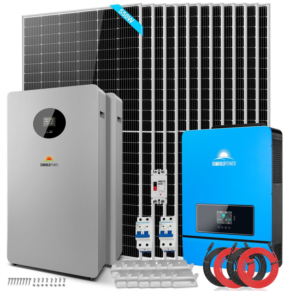OFF GRID SOLAR KIT 12 X 550 WATTS SOLAR PANELS 20.48KWH-32.14KWH LITHIUM BATTERY 10KW SOLAR INVERTER 48VDC 120V/240V SGR-10K25S