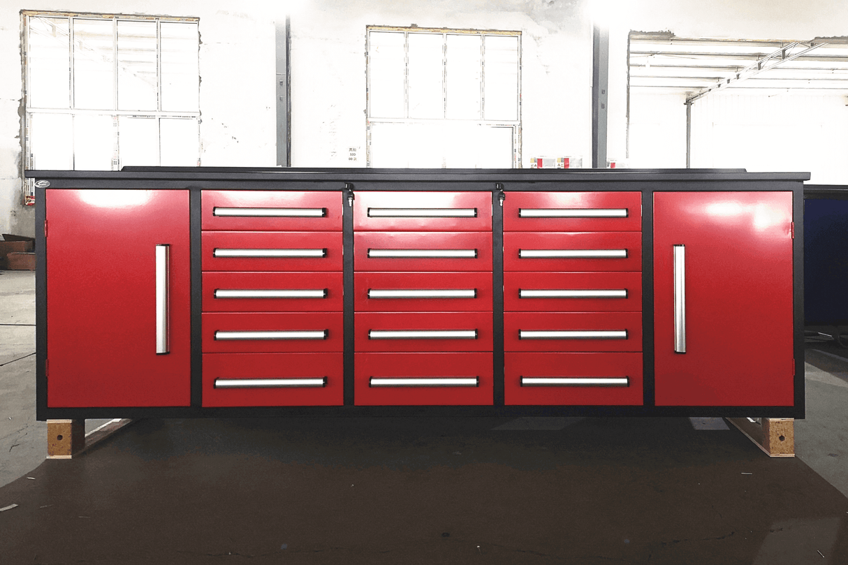 10ft Workbench Storage Cabinet with 15 Drawers & 2 Cabinets