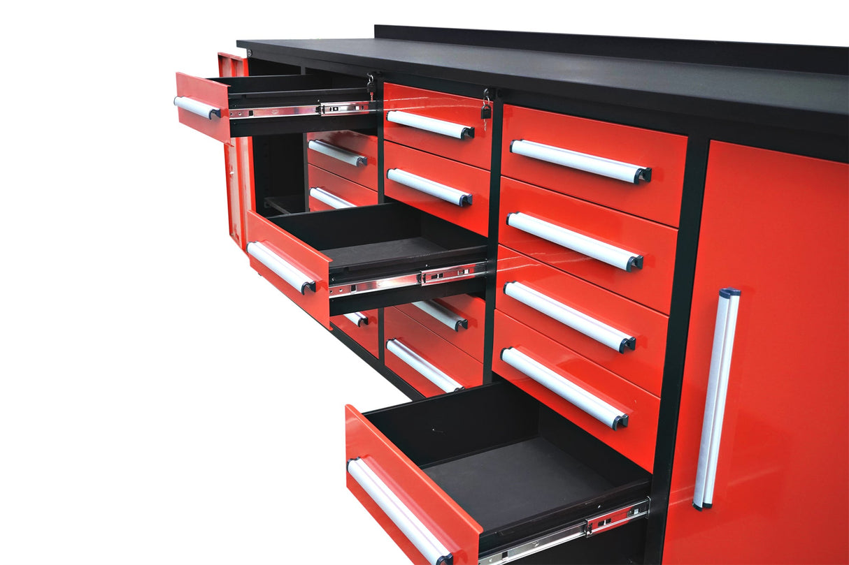 10ft Workbench Storage Cabinet with 15 Drawers & 2 Cabinets