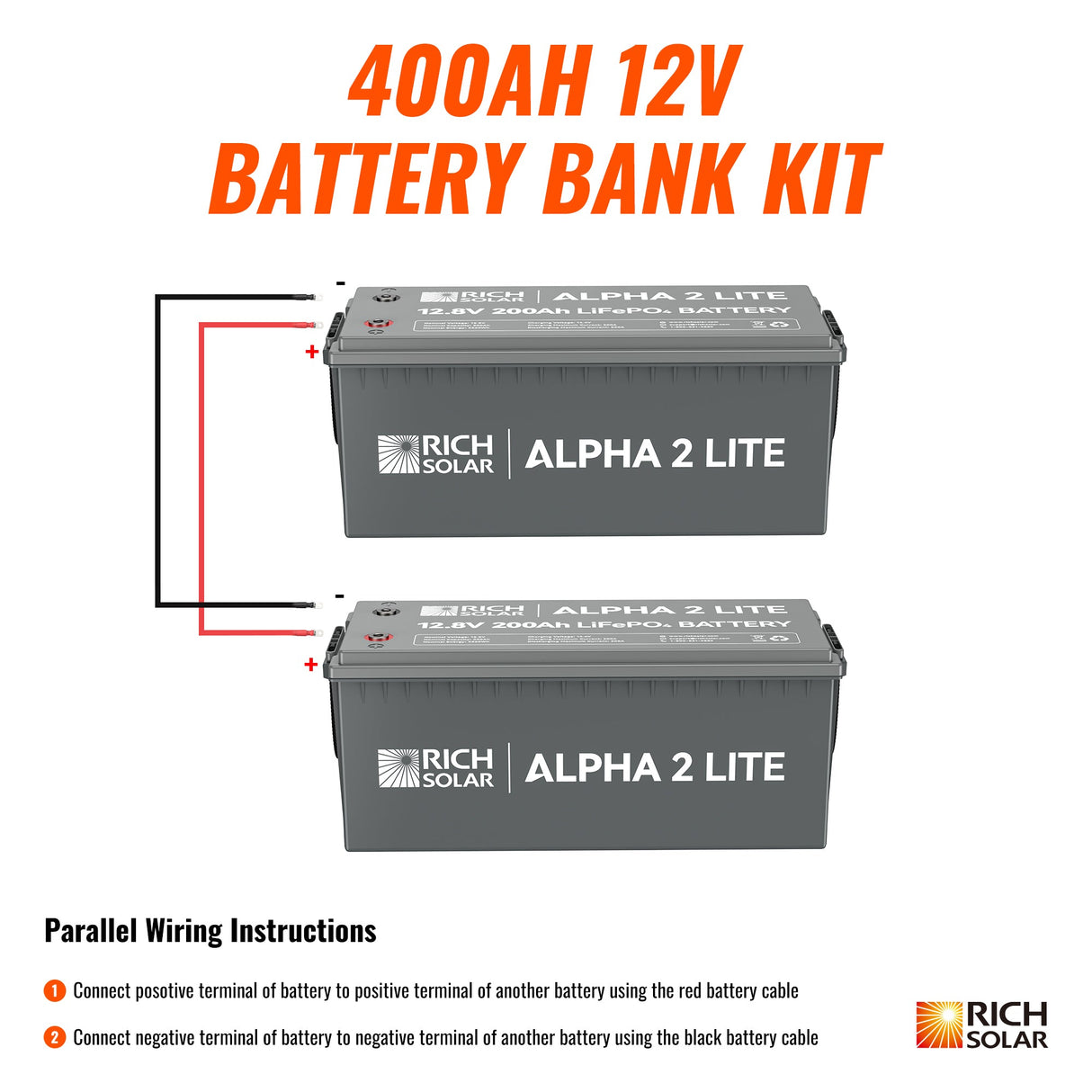 400Ah 12V LiFePO4 Off-Grid Battery Kit | 5.12kWh Deep Cycle Lithium Battery Bank | Powerful 400Ah Battery Kit for RVs, Trailers, Cabins, Campers, Vans, Off-Grid | 2 X ALPHA 2 LITE in Parallel