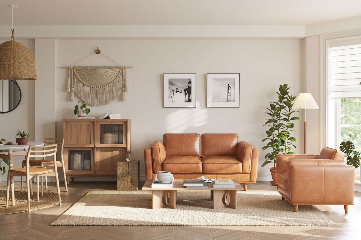 Valencia Artisan Top Grain Leather Loveseat Sofa, Cognac