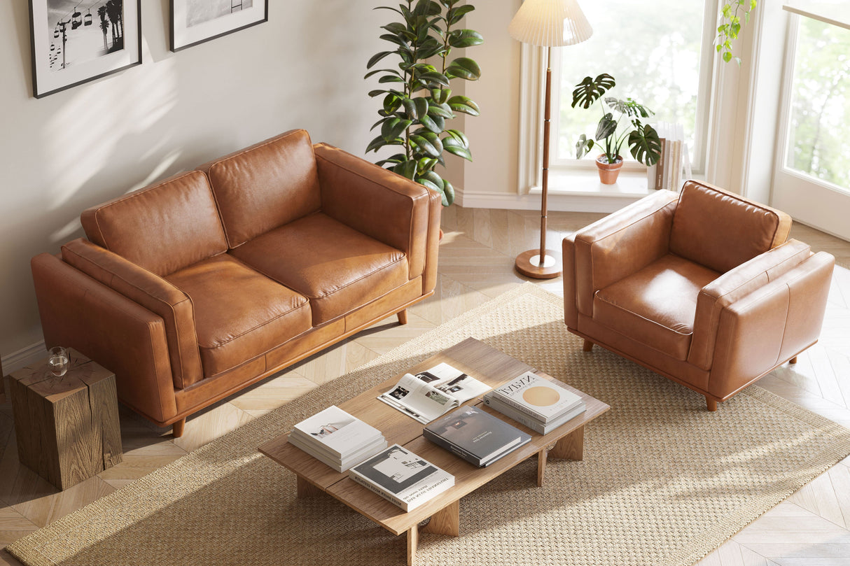 Valencia Artisan Top Grain Leather Loveseat Sofa, Cognac