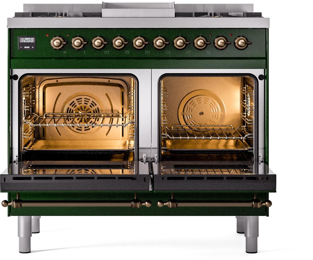 ILVE Nostalgie II 40-Inch Dual Fuel Freestanding Range in Emerald Green with Bronze Trim (UPD40FNMPEGBLP)