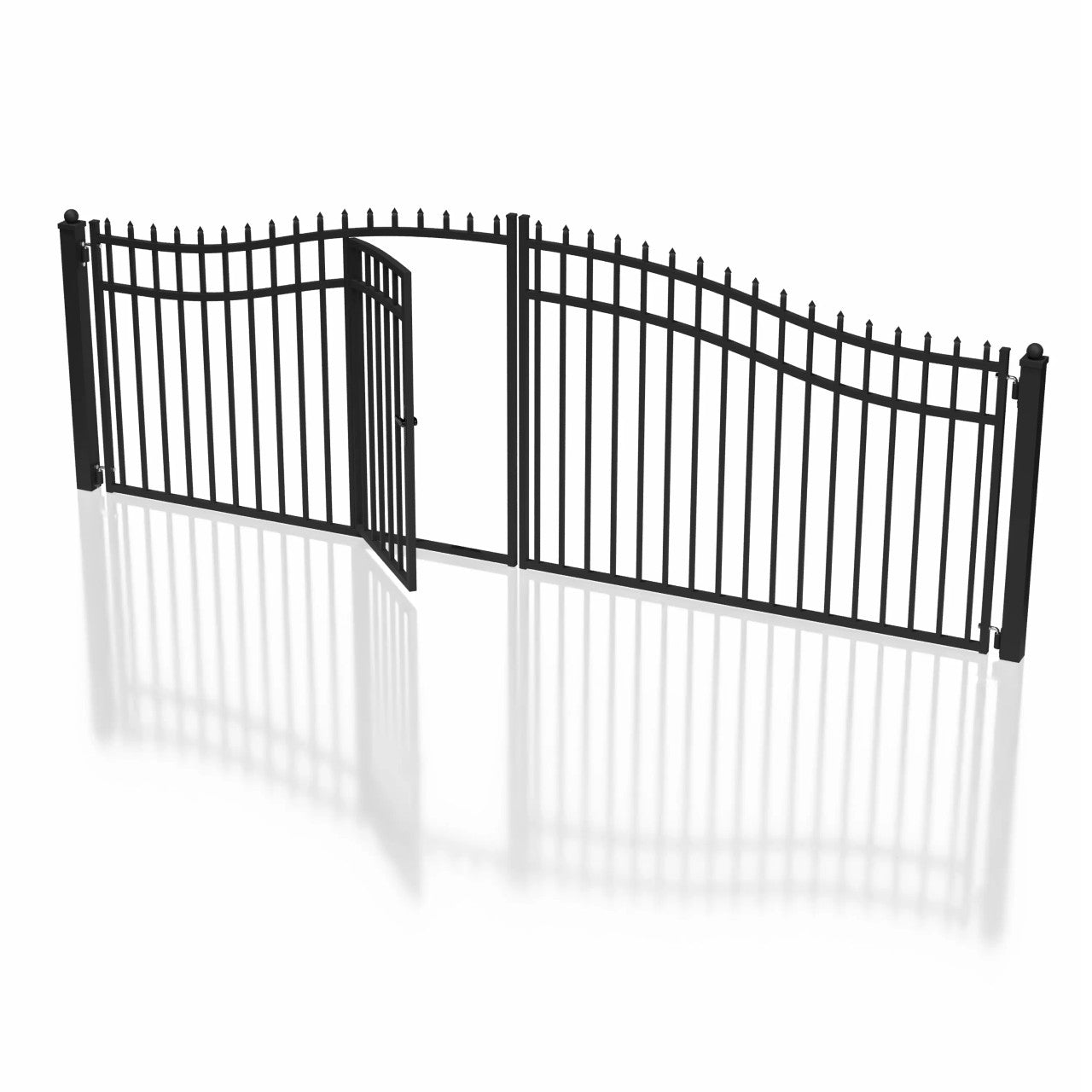 16'x7' Steel Dual Swing Driveway Gate with Built-In Pedestrian Door