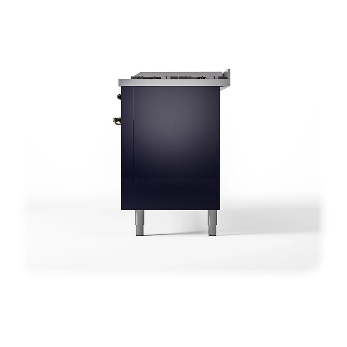 ILVE 60-Inch Nostalgie II Noblesse Natural Gas Dual Fuel Range with 9 Sealed Burners, Griddle, and Solid Door Oven in Midnight Blue with Bronze Trim (UN60FQNMPMBB)