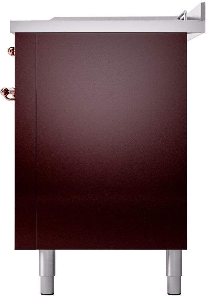ILVE Nostalgie II 60-Inch Propane Gas Dual Fuel Range with 7 Burners, Griddle, & French Top with Triple Glass Door Oven in Burgundy with Copper Trim (UP60FSNMPBUPLP)