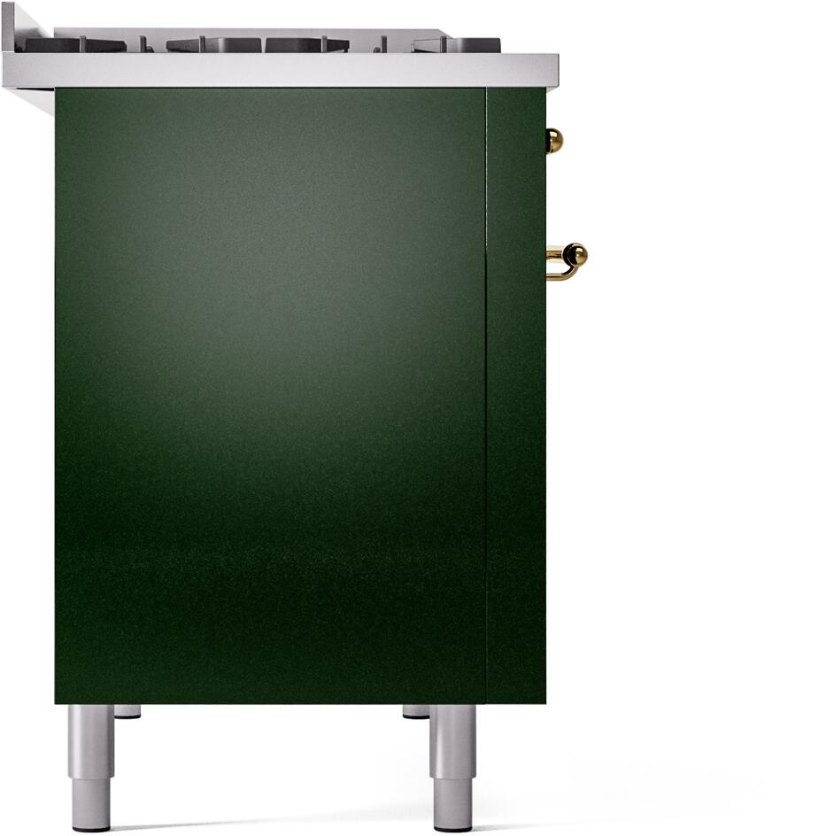 ILVE Nostalgie II 48-Inch Freestanding Natural Gas Dual Fuel Range in Emerald Green with Brass Trim (UP48FNMPEGG)