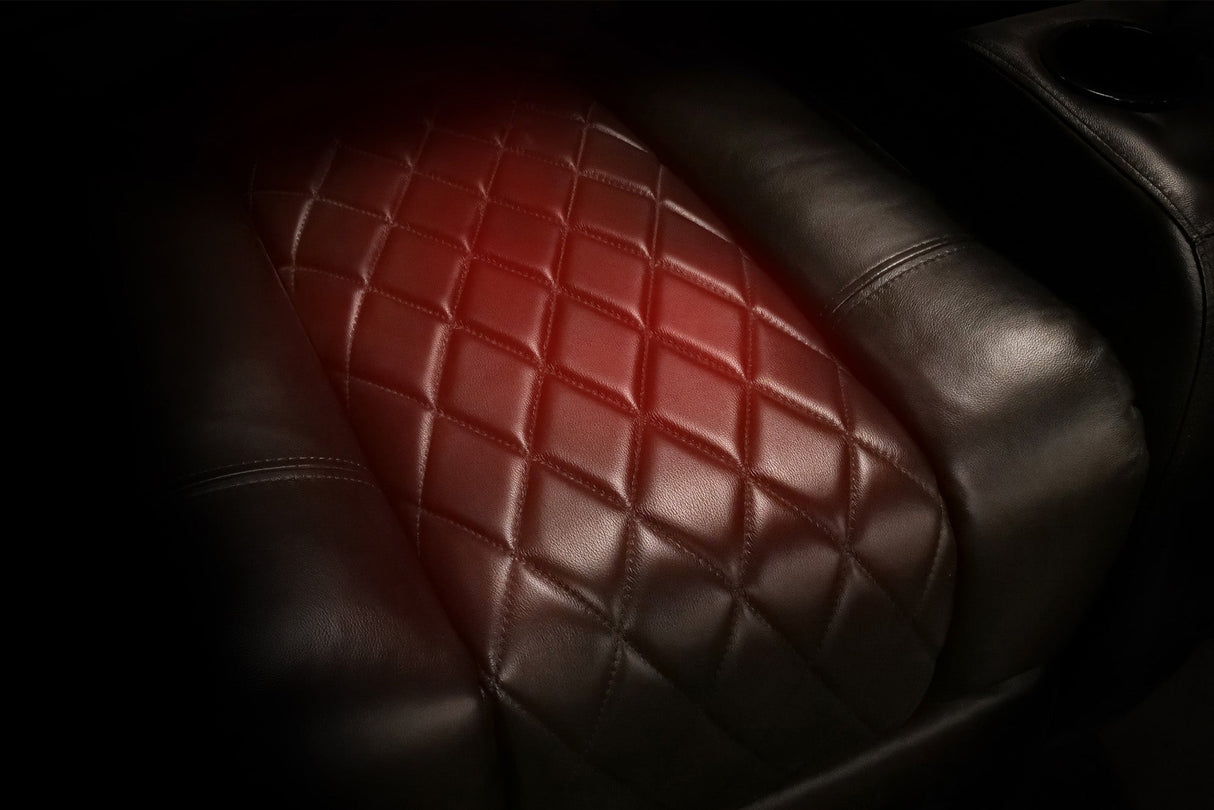 Valencia 2025 New Tuscany Heat & Massage Leather Home Theater Seating Row of 2 Loveseat, Midnight Black