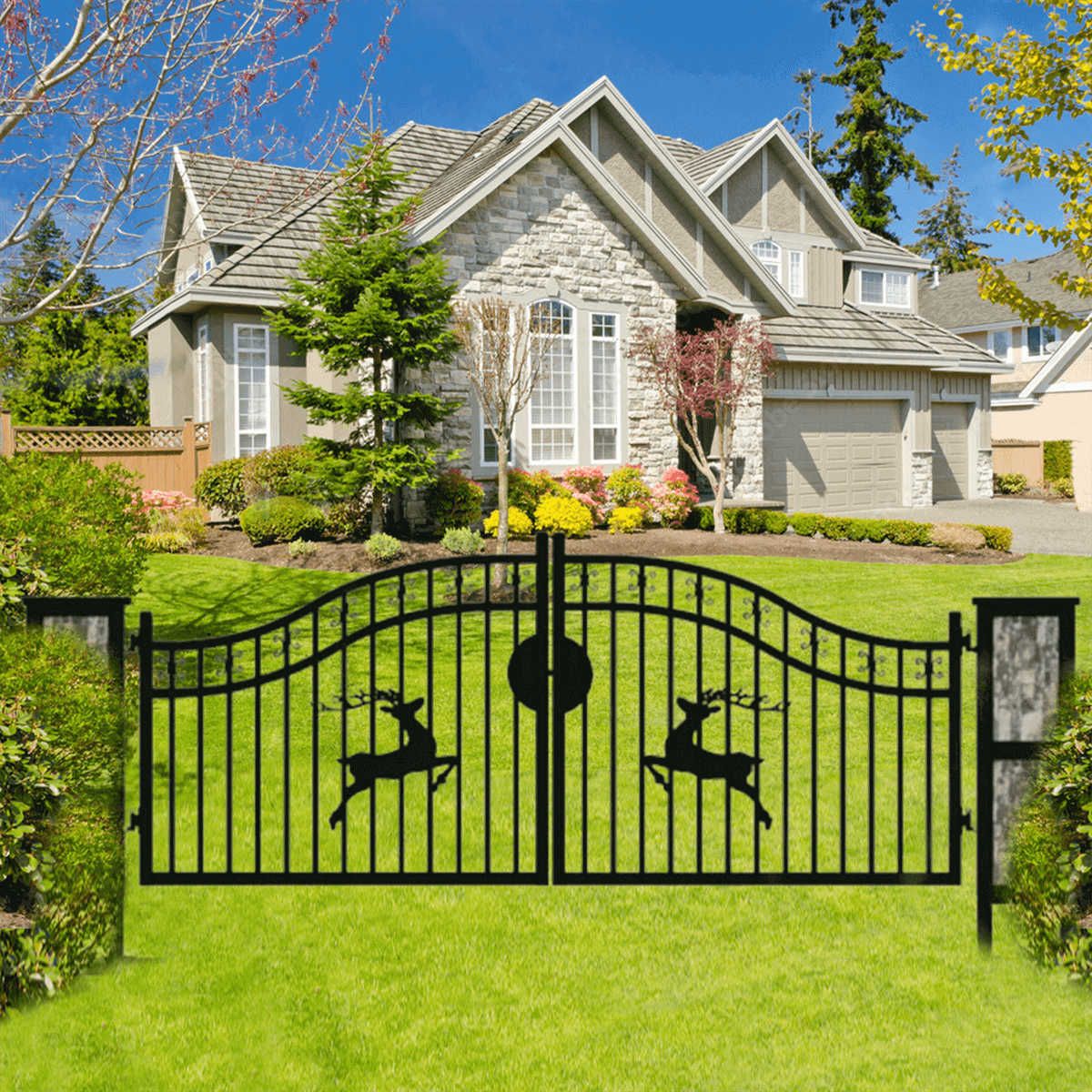 20ft Wrought Steel Garden Driveway Gate with Post