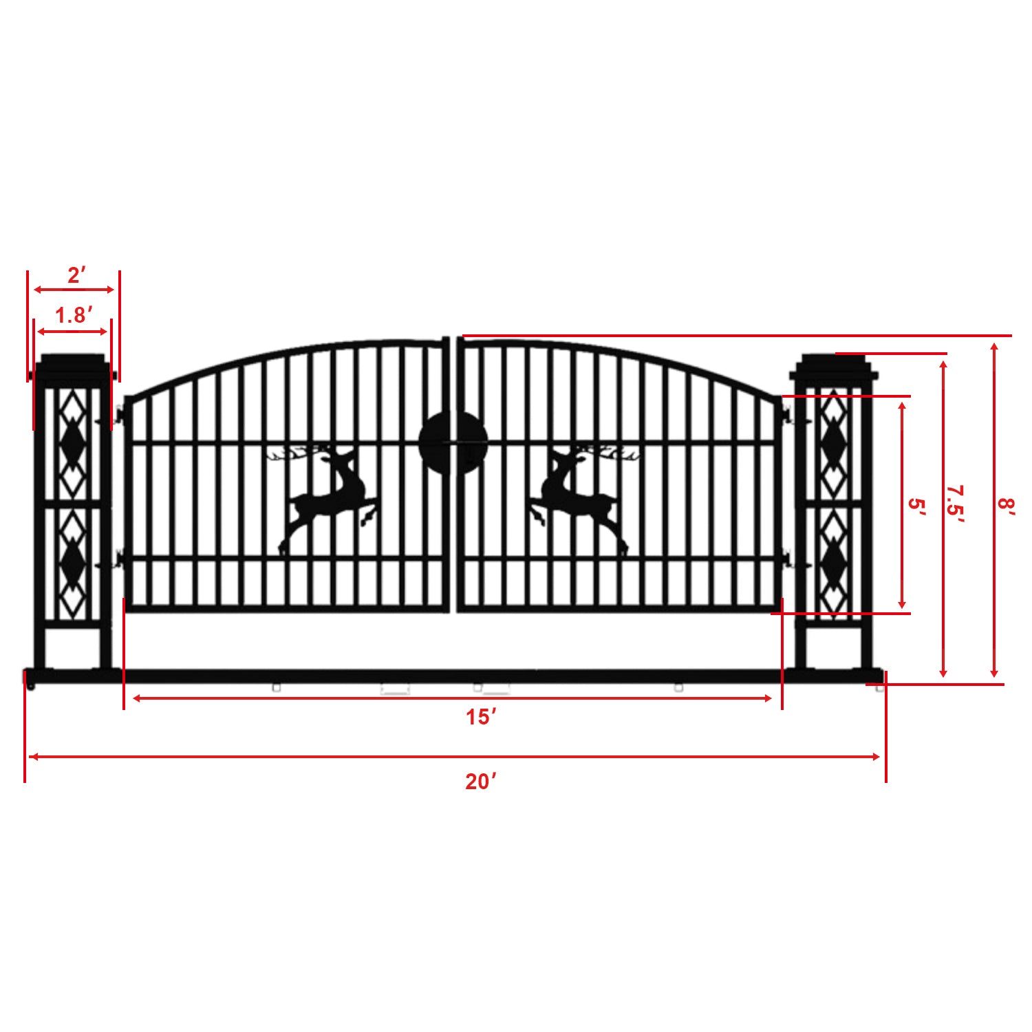 20ft Wrought Steel Garden Driveway Gate with Post