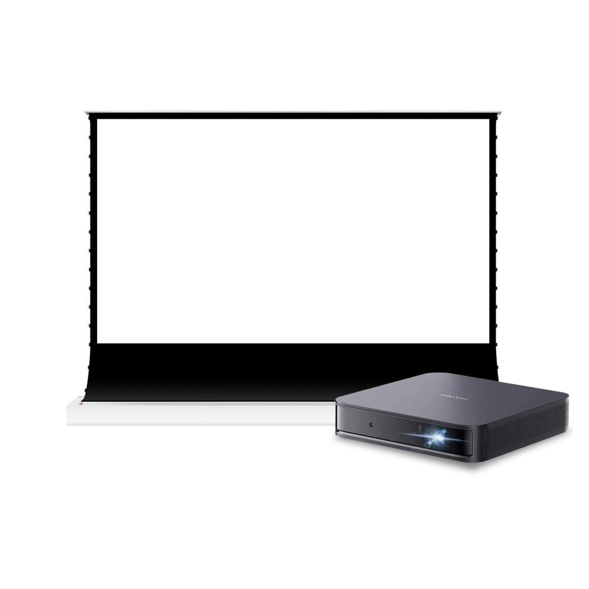BUNDLE Dangbei Atom First Google TV Laser Projector & S White Cinema Motorized Tension Floor Rising Projector Screen
