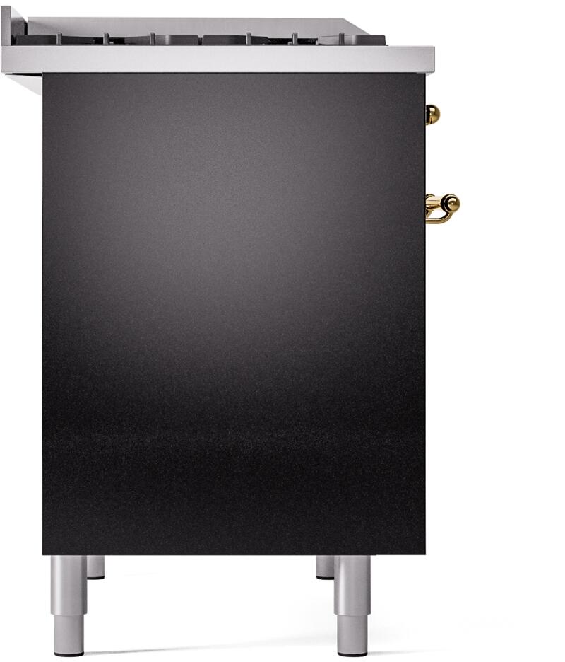ILVE Nostalgie II 40-Inch Freestanding Natural Gas Dual Fuel Range in Glossy Black with Brass Trim (UPD40FNMPBKG)