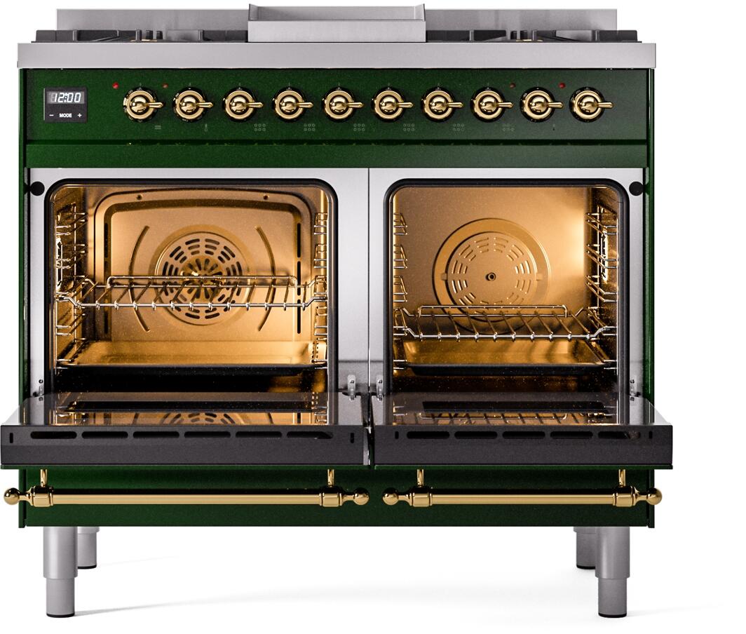 ILVE Nostalgie II 40-Inch Freestanding Natural Gas Dual Fuel Range in Emerald Green with Brass Trim (UPD40FNMPEGG)