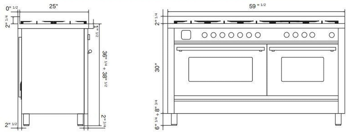 ILVE Professional Plus II 60-Inch Natural Gas Dual Fuel Range with 7 Burners, Griddle, & French Top with Triple Glass Door Oven in White (UP60FSWMPWH)