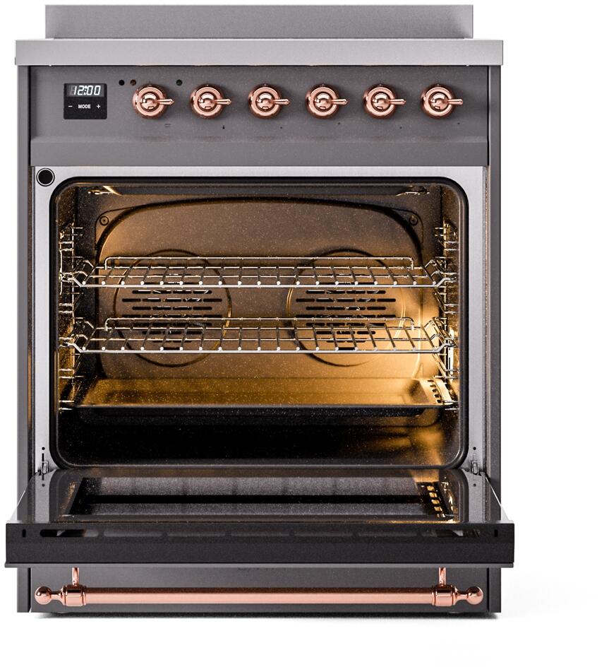 ILVE Nostalgie II 30-Inch Freestanding Electric Induction Range in Matte Graphite with Copper Trim (UPI304NMPMGP)