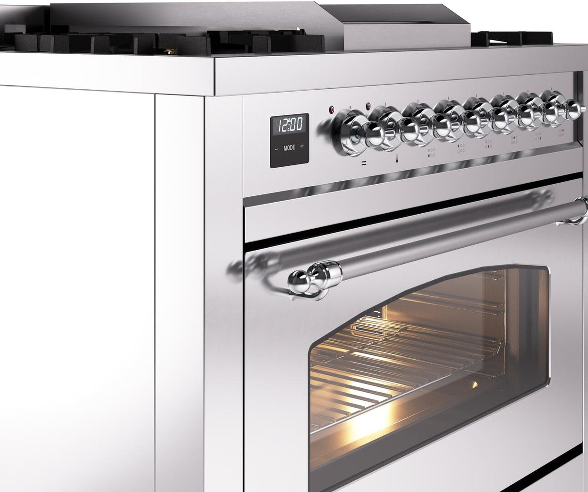 ILVE Nostalgie II 36-Inch Freestanding Natural Gas Dual Fuel Range in Stainless Steel with Chrome Trim (UP36FNMPSSC)