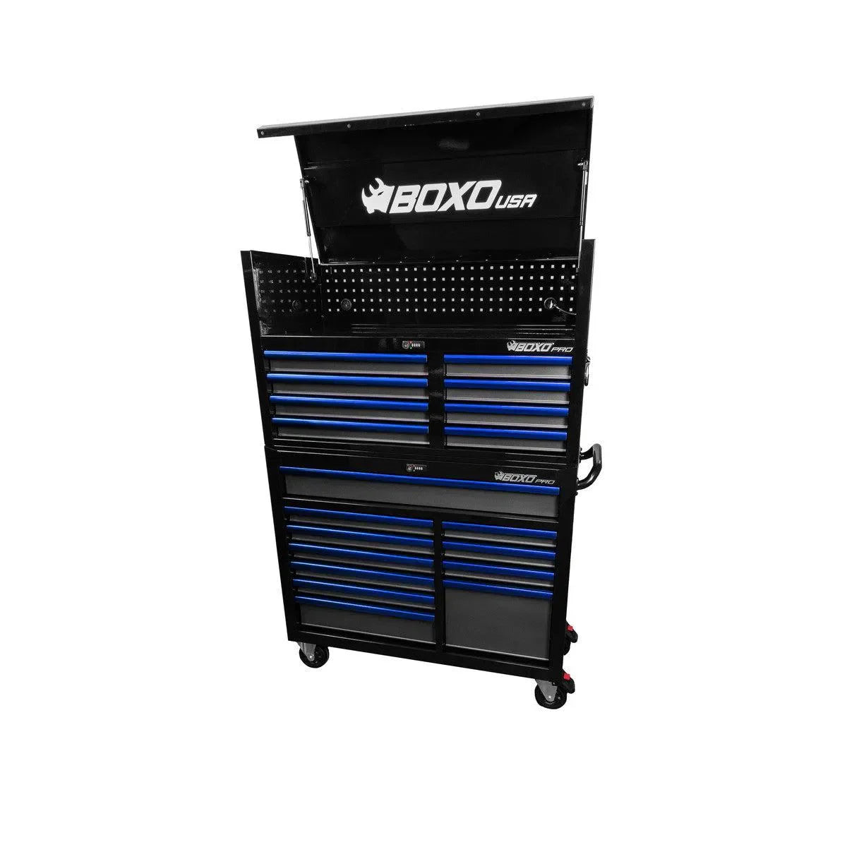 Pro Series | Loaded 45" 19-Drawer Rolling Tool Box | Black and Blue