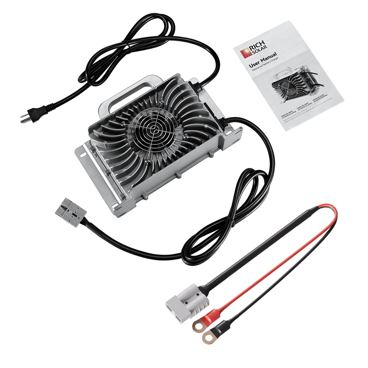 48V (57.6V) Waterproof LiFePO4 Charger | 20A / 25A, 100-240V AC, 8-in-1 Protection, Fan-Cooled
