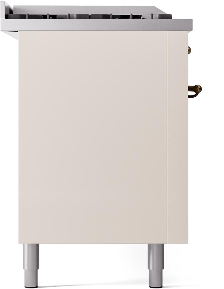 ILVE Nostalgie II 60-Inch Dual Fuel Range with 7 Burners, Griddle, & French Top with Triple Glass Door Oven in Antique White with Bronze Trim (UP60FSNMPAWB)