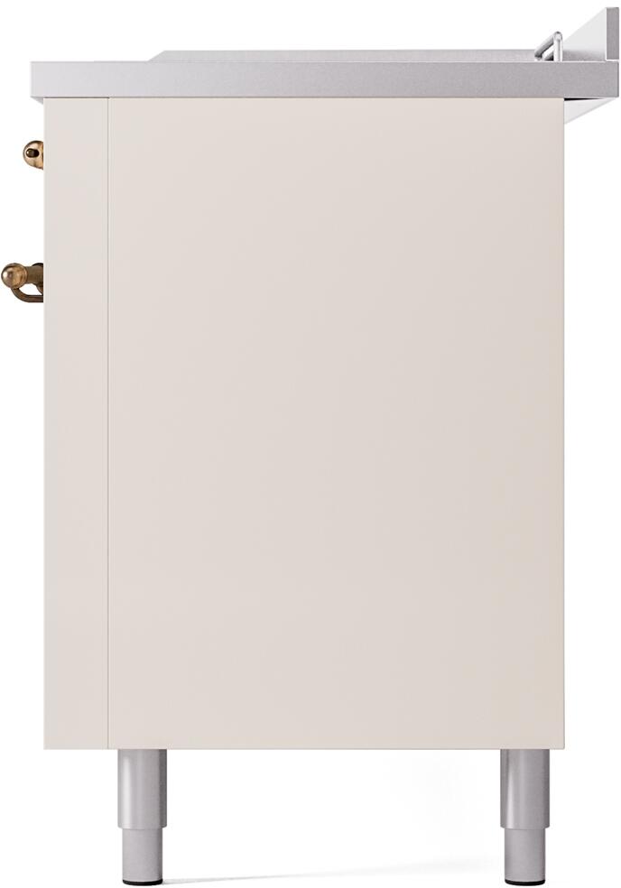 ILVE Nostalgie II 60-Inch Dual Fuel Range with 7 Burners, Griddle, & French Top with Triple Glass Door Oven in Antique White with Bronze Trim (UP60FSNMPAWB)