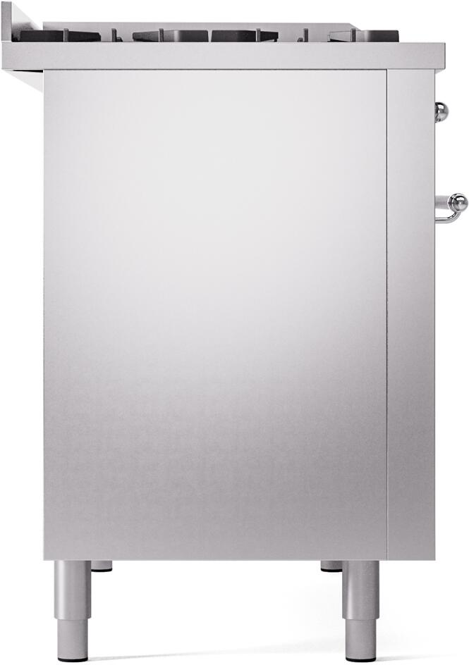 ILVE Nostalgie II 48-Inch Freestanding Natural Gas Dual Fuel Range in Stainless Steel with Chrome Trim (UP48FNMPSSC)