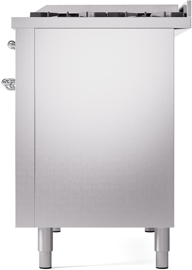 ILVE Nostalgie II 48-Inch Freestanding Natural Gas Dual Fuel Range in Stainless Steel with Chrome Trim (UP48FNMPSSC)