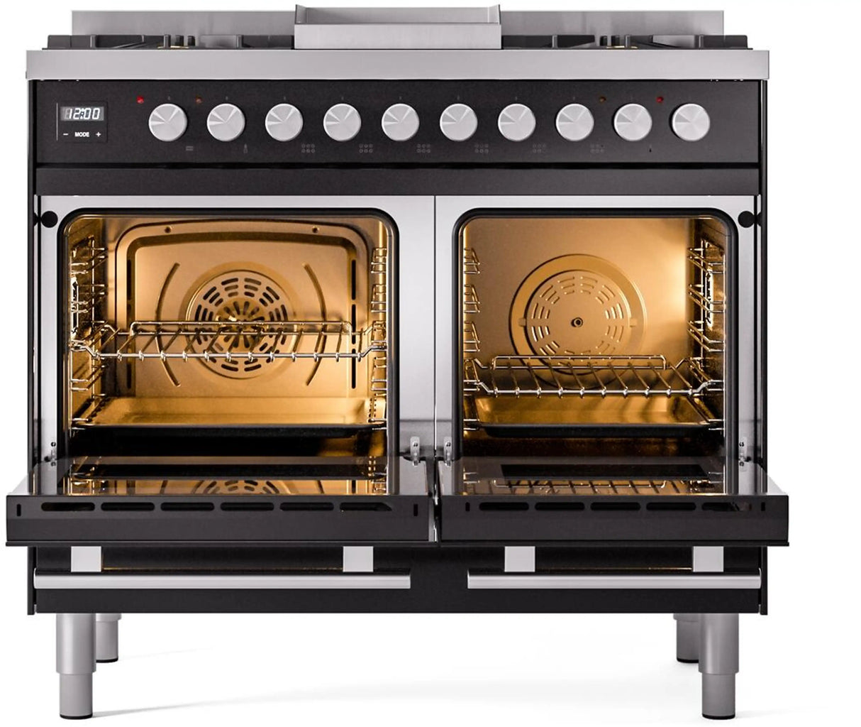 ILVE Professional Plus II 40-Inch Freestanding Propane Gas Dual Fuel Range with 6 Sealed Burner in Glossy Black (UPD40FWMPBKLP)