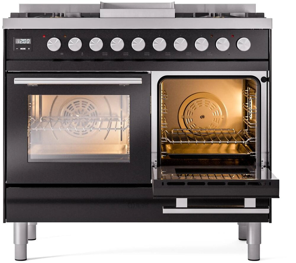 ILVE Professional Plus II 40-Inch Freestanding Propane Gas Dual Fuel Range with 6 Sealed Burner in Glossy Black (UPD40FWMPBKLP)