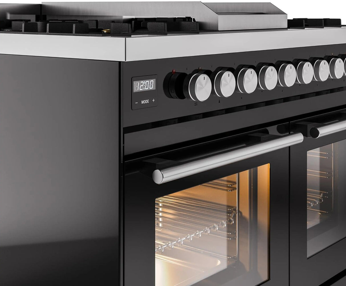 ILVE Professional Plus II 40-Inch Freestanding Propane Gas Dual Fuel Range with 6 Sealed Burner in Glossy Black (UPD40FWMPBKLP)