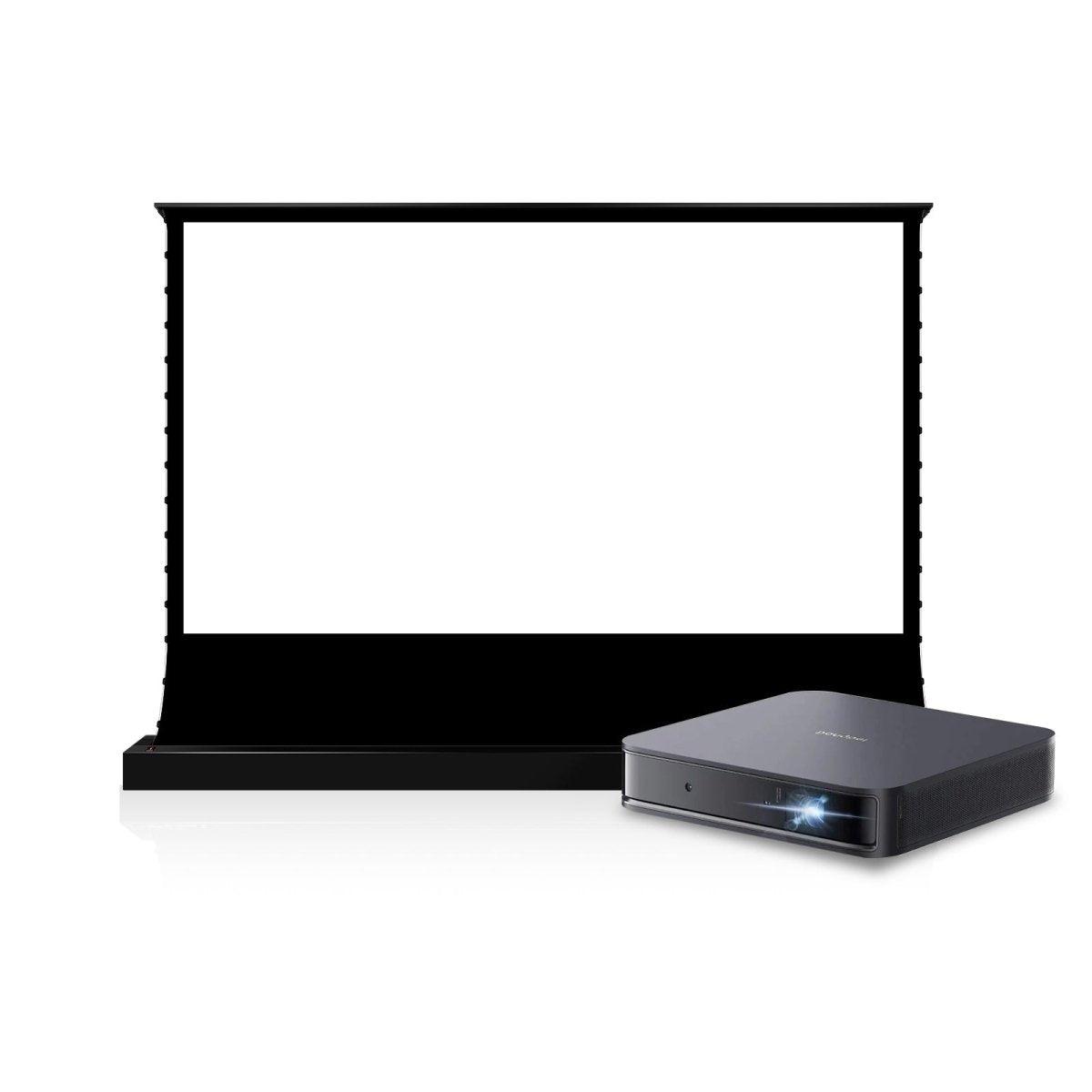 BUNDLE Dangbei Atom First Google TV Laser Projector & S White Cinema Motorized Tension Floor Rising Projector Screen