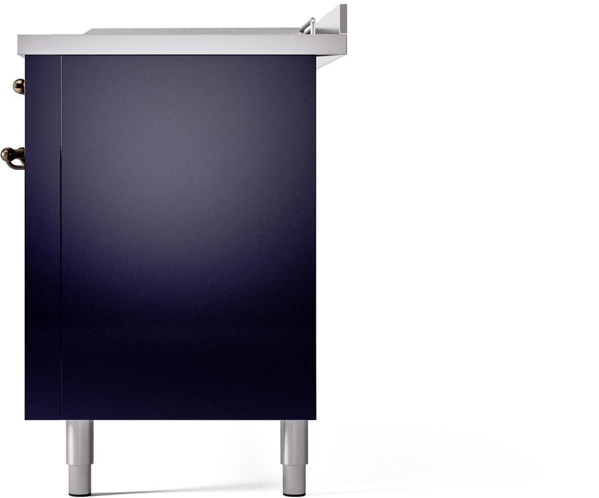 ILVE Nostalgie II 60-Inch Natural Gas Dual Fuel Range with 7 Burners, Griddle, & French Top with Triple Glass Door Oven in Midnight Blue with Bronze Trim (UP60FSNMPMBB)