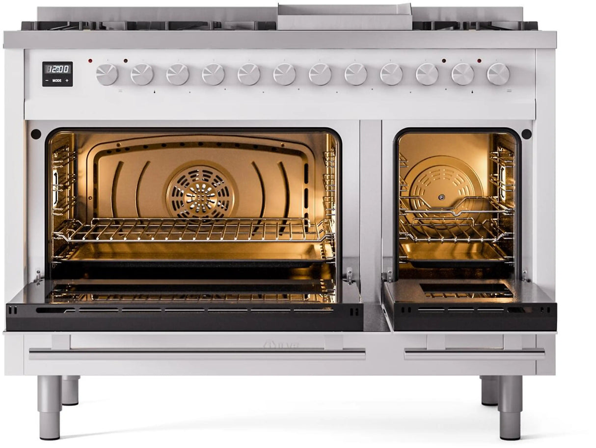 ILVE 48-Inch Professional Plus II Freestanding Natural Gas Dual Fuel Range with 8 Sealed Burner in White (UP48FWMPWH)