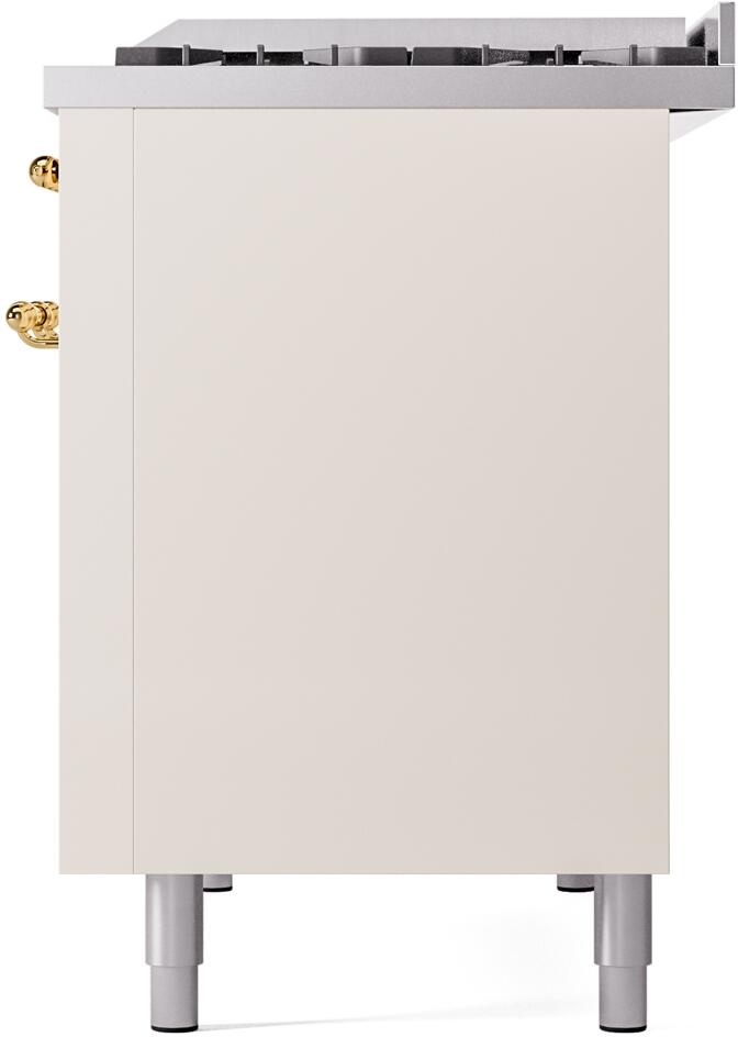 ILVE Nostalgie II 48-Inch Freestanding Natural Gas Dual Fuel Range in Antique White with Brass Trim (UP48FNMPAWG)