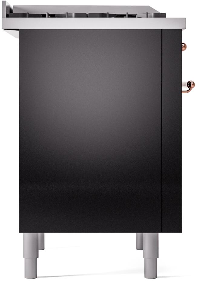ILVE Nostalgie II 36-Inch Dual Fuel Freestanding Range in Glossy Black with Copper Trim (UP36FNMPBKPLP)