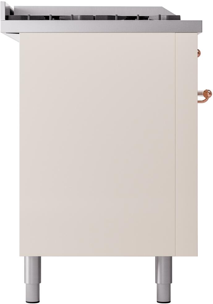 ILVE Nostalgie II 60-Inch Natural Gas Dual Fuel Range with 7 Burners, Griddle, & French Top with Triple Glass Door Oven in Antique White with Copper Trim (UP60FSNMPAWP)