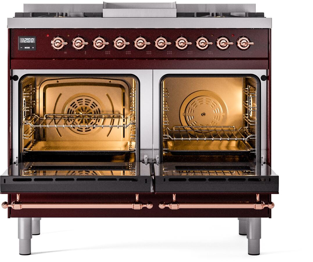 ILVE Nostalgie II 40-Inch Dual Fuel Freestanding Range in Burgundy with Copper Trim (UPD40FNMPBUPLP)