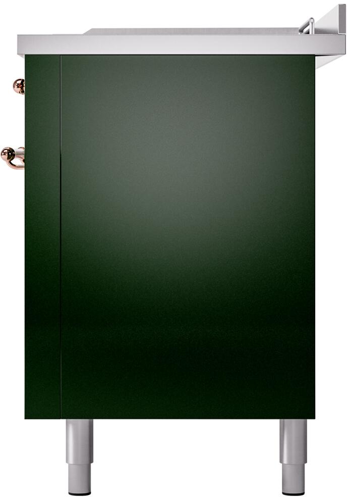 ILVE Nostalgie II 60-Inch Natural Gas Dual Fuel Range with 7 Burners, Griddle, & French Top with Triple Glass Door Oven in Emerald Green with Copper Trim (UP60FSNMPEGP)